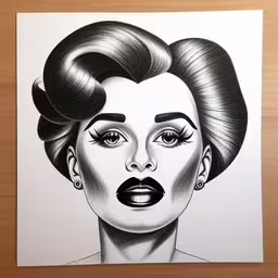 a woman is shown in black and white,a drawing of a lady with a bun and a big nose,a woman