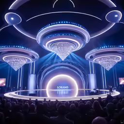 the lights and pillars in the ceiling are blue