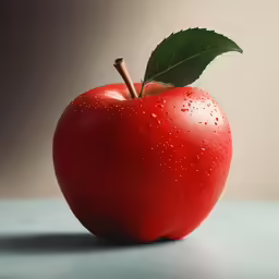 a ripe red apple is shown with rain drops