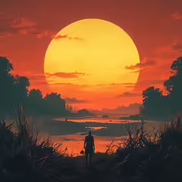 the sun is going down over some water