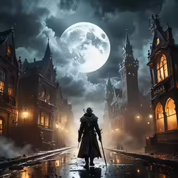 the dark knight stands in a nighttime street