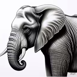 this is an elephant in black and white,an elephant drawing in pen and ink, it looks like an elephant,this is a drawing of an elephant,this drawing of an elephant is simple but beautiful,a drawing of an elephant with tusks on