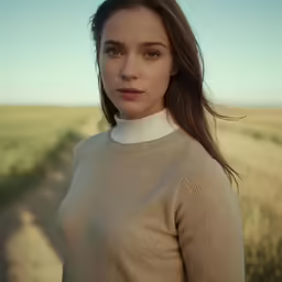 there is a woman wearing a turtle neck sweater