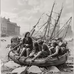 a group of children are riding on a small boat