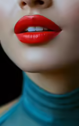 close up shot of a woman with bright red lipstick