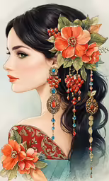 a woman with flower decorations on her head