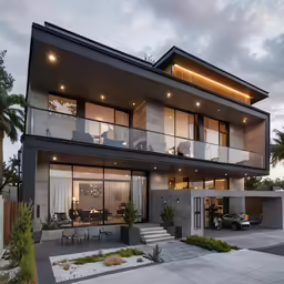 a house with a modern exterior at sunset