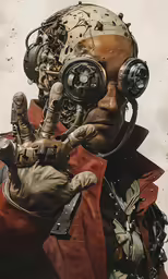 an image of a man with steampunk and mechanical head gear on