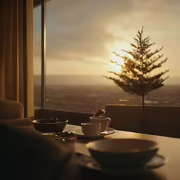a table with plates, cups and silverware on it