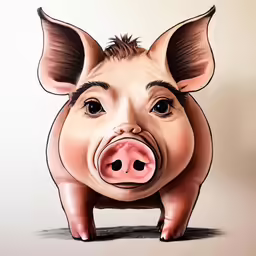 a pig drawn on the side of a white wall