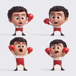 four images of a young man with a boxing glove and red gloves