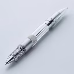 a silver pen with an intricate pattern in the center