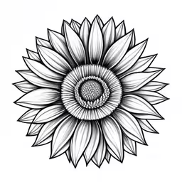an abstract sunflower with petals on a white background,sunflower drawing on paper with white background
