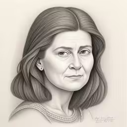 a pencil drawing of a woman with bangs and pearls,a drawing of a woman with long hair,a woman
