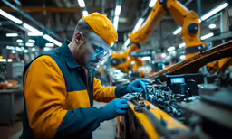 a man working on a machine in a factory