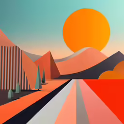 the abstract landscape is created with multiple lines and mountains