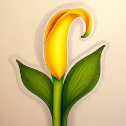 a painting of a flower with green leaves,an image of a flower drawn with colored pencils,this painting depicts the green leaves surrounding a yellow flower,a very pretty flower with green leaves in it,a close - up of a plant shaped picture with leaves