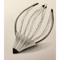 /tmp/FOORR3O4a.jpg = a drawing of three identical metal forks with the arms pointing in different directions
,/tmp/FOORR3O4a.jpg = a piece of art consisting of wire, pencil and acrylic
,/tmp/FOORR3O4a.jpg = two black and white photo with four decorative designs
,/tmp/FOORR3O4a.jpg = a pen drawing of a fan made of metal
,/tmp/FOORR3O4a.jpg = an illustration of three metal pieces with two forks
,/tmp/FOORR3O4a.jpg = a black and white drawing of a curved case
,/tmp/FOORR3O4a.jpg = a drawing of an iron holder on a white background
