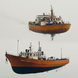 a few different types of boats floating on water