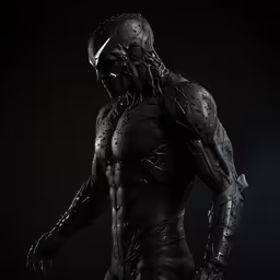 a man wearing black metal outfit and black mask