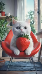 a white cat sitting on top of a red chair
