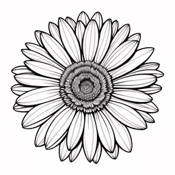 the black and white drawing of a sunflower,a flower with a large center surrounded by smaller petals,a flower drawn in pen and ink,a black and white image of a large flower,a black and white drawing of a sunflower
