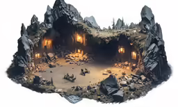 a painting of a cave is shown with several people inside