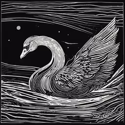 the goose that i made a for you drawing,a black and white image of a swan swimming in the water