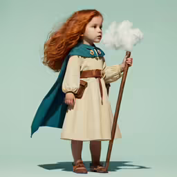 a young girl dressed in medieval clothing with a long red hair
