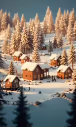 a model of small houses in the middle of snow