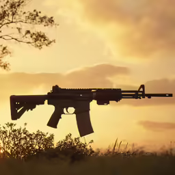an m1450 semi automatic rifle against the sunset