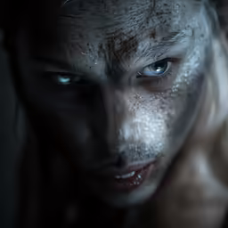 a woman with very freckled skin looking to the side
