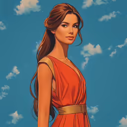 a painting of a woman in an orange dress