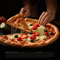 someone grabbing a slice from a very large pizza