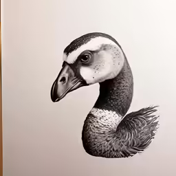a drawing of a goose that is sitting in a corner