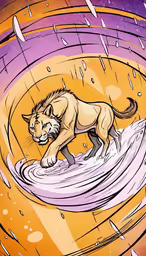 a cartoon lion in the middle of some water