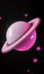 a saturn planet with pink light is in the middle of space