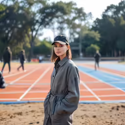 a woman standing on a court in a stadium