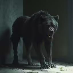 an angry looking animal standing in an empty room