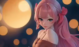 the pink haired girl is dressed in an animated outfit