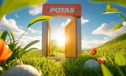 the door to potential potts is opened in front of some tulips