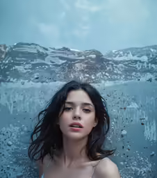 woman standing under water near the ocean in blue top