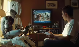 a man and woman watching tv together in their home