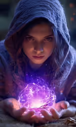 a beautiful young lady is holding a glowing ball in her hands