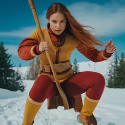 there is a woman that is dressed up like a princess riding on a snowboard