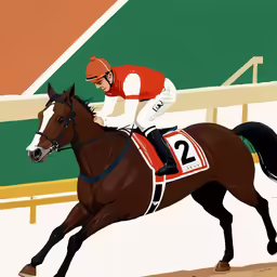 a painting of a man riding a horse down a track