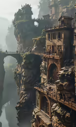 a futuristic castle in the middle of a mountain