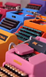 multicolored keys of an old typewriter