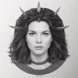 a woman in a demon hat with spikes on her head