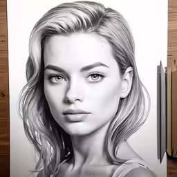 a drawing of a woman with long blond hair